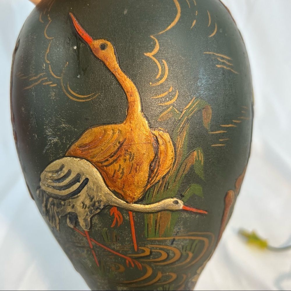 Vintage Handmade Lamp Hand Carved Birds Cranes Asian Theme 28” Without Shade - Picture 2 of 14